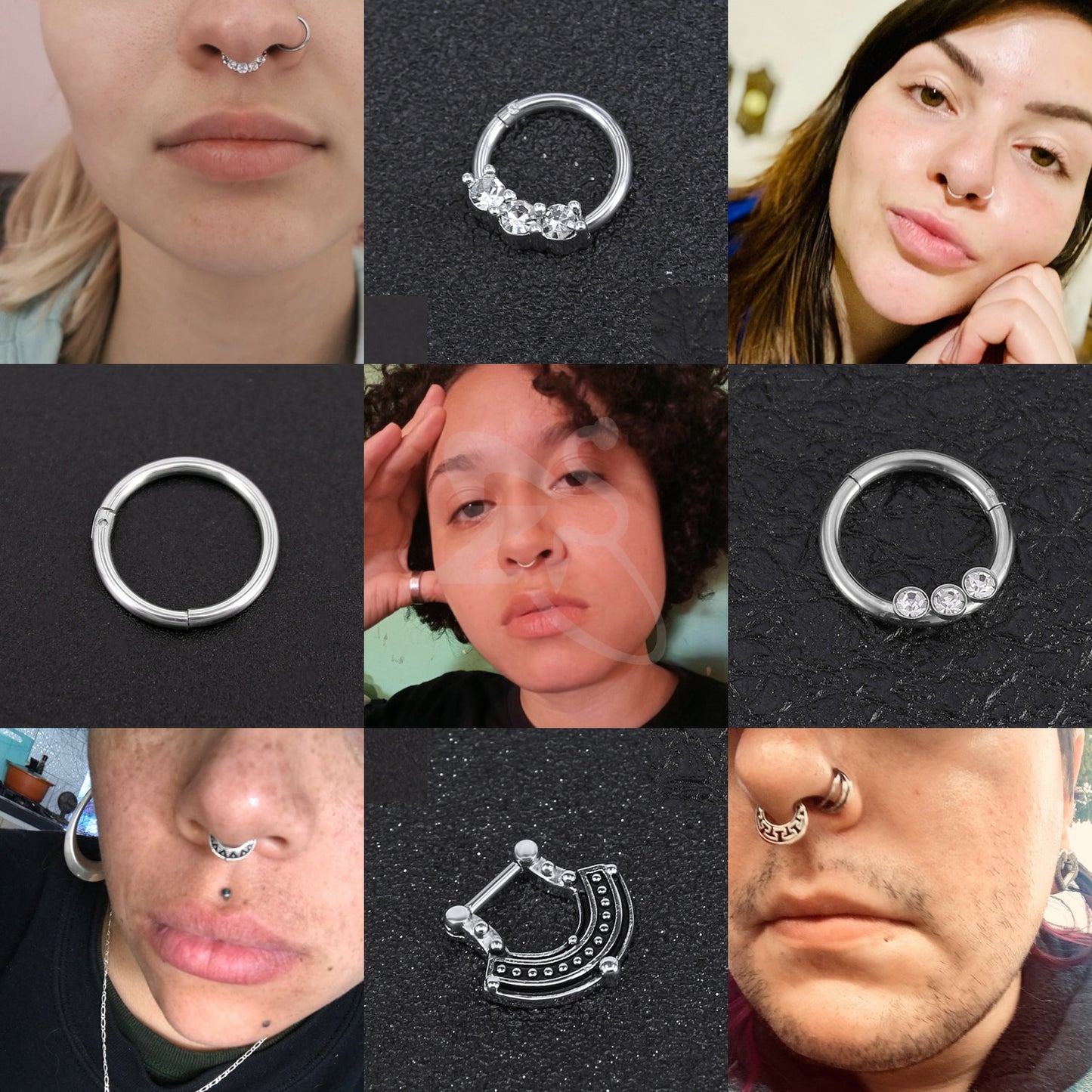 ZS 1 Piece 316L Stainless Steel Nose Ring 16G Zirconia Septum Clicker Rock Ear Helix Septum Piercing Rings Piercing Jewelry 8mm