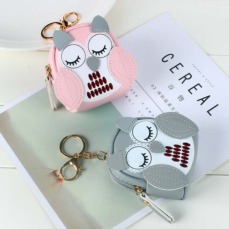 Cute Key Bag Owl Coin Purse Mini School Bag Car Key Chain Pendant Lady Wallet PU Leather Coin Purses Coin Purse Keychain
