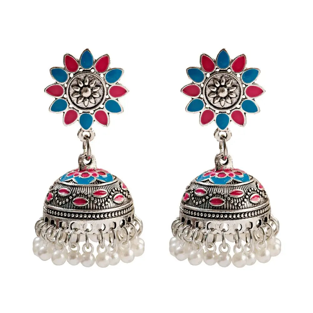 Pearl Bead Indian Jhumka Hanging Earrings Jewelry