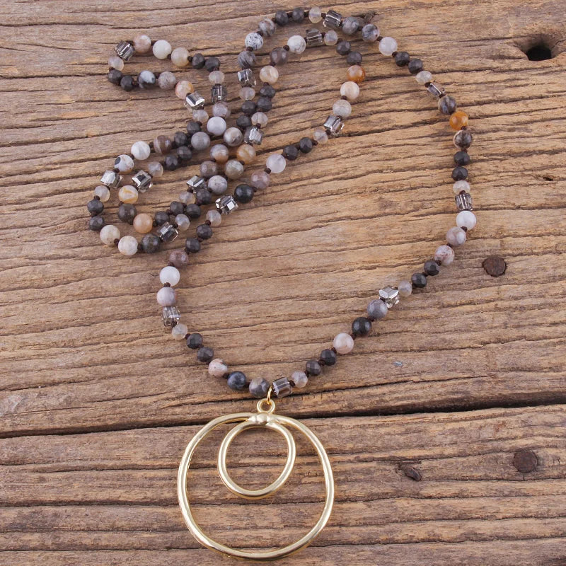 Round Pendant Knotted Stone Necklace Jewelry
