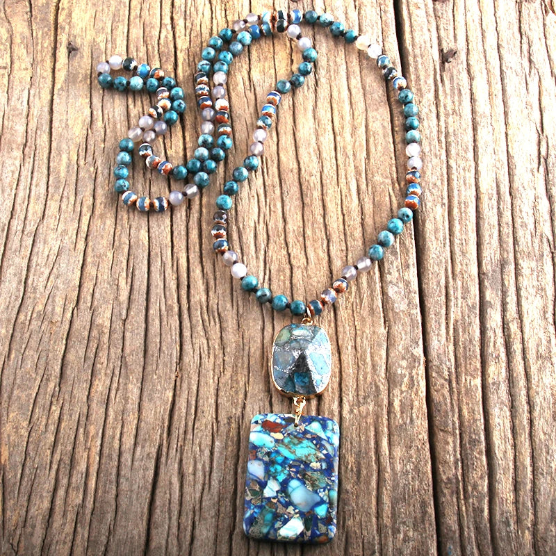 RH Fashion Bohemian Jewelry Natural Stones Crystal Stone Knotted Semi Precious Stone Boho Multi Pendant Necklace Women Gift - Charlie Dolly