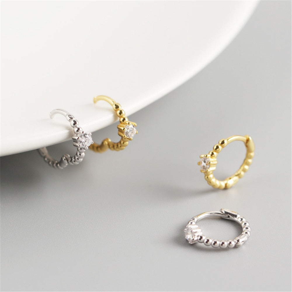 ANDYWEN 925 Sterling Silver 8mm Beads Huggies Middle Hoop Crystal Women Party Piercing Pendiente Clips Wedding Rock Punk Jewelry
