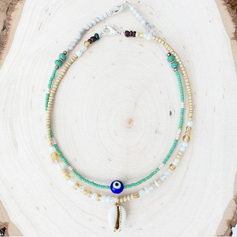 Exquisite Beaded Crystal Natural Shell Necklace Ohemia Style Handmade Women Statement Collares De Moda Beach Jewelry Friendship
