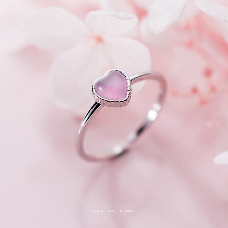 Modian Genuine 925 Sterling Silver Romantic Pink Opal Hearts Rings for Women Adjustable Open Finger Ring Fashion Fine Jewelry