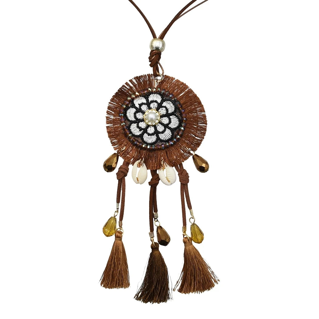 Thread Feather Bead Long Tassel Necklace Jewelry