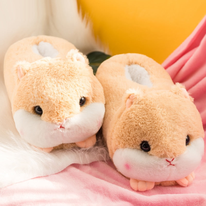 Winter Slippers Kawaii Women Flip Flop Color Hamster Pink Brown Hamster Warm Home Slippers Home Floor Non-slip Cartoon Slippers