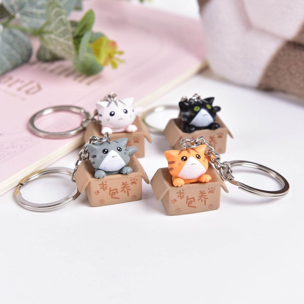 1pcs Creative Personality Cute Little Cat Box Keychain For Women Men Keychain Bag Pendants