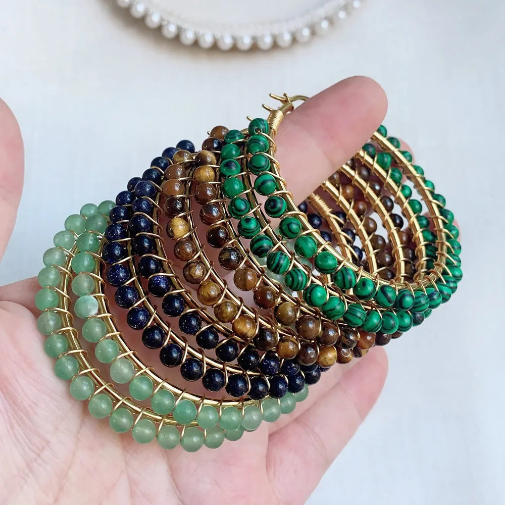 50mm Large Natural Stone Earrings for Women Ear Ring Agates Crystal Gold Plated Stainless Steel Circle Hoop Earring Boho Jewelry - Charlie Dolly