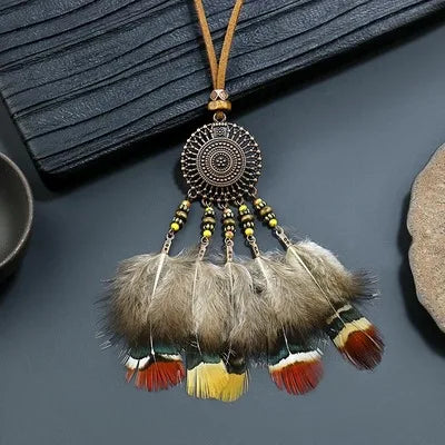 Feather Dreamcatcher Tassel Pendant Necklace Jewelry