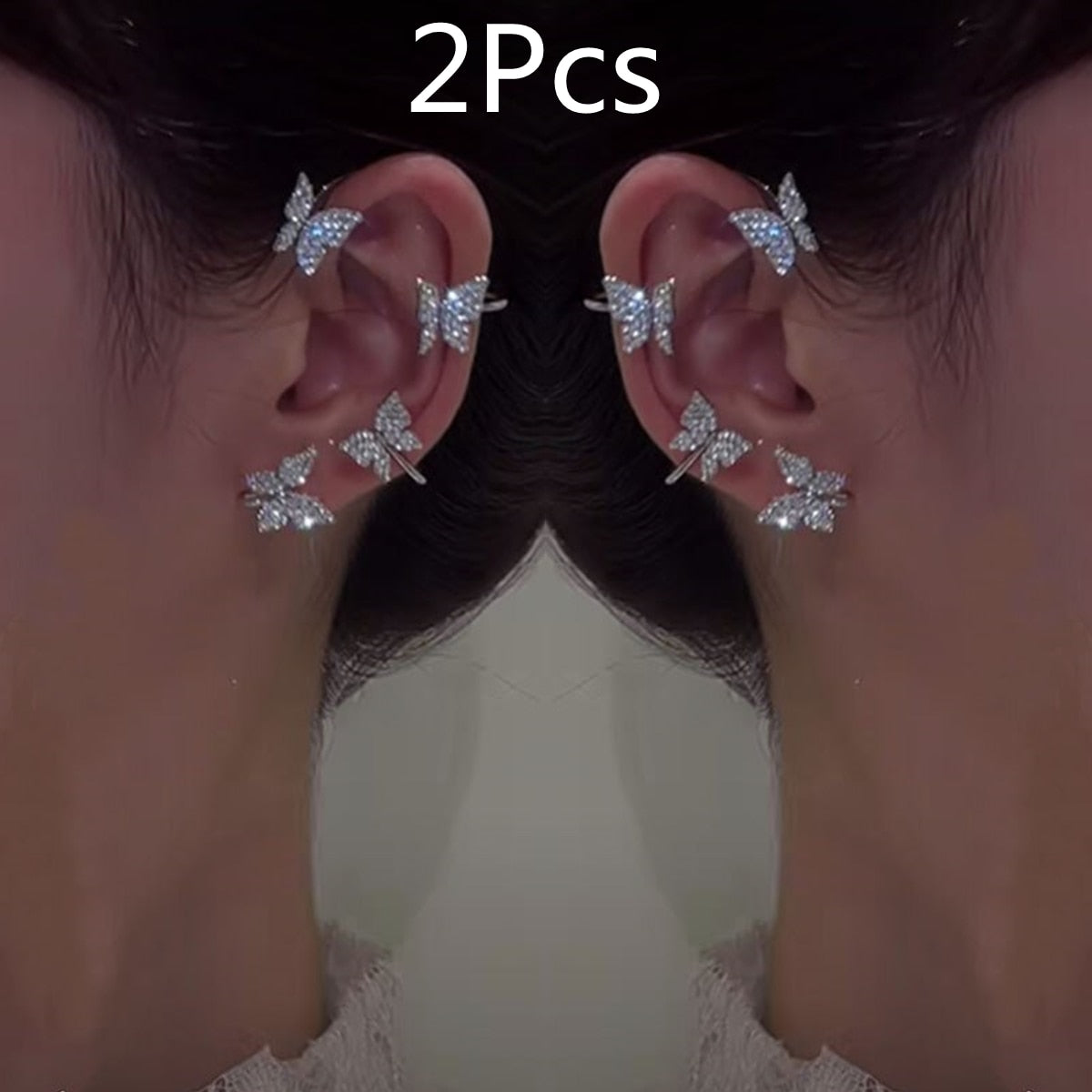 Kpop Shiny Zircon Butterfly Earcuff For Women Without Piercing Earrings 2023 Fashion Ear Clip Earrings Bride Wedding Jewelry