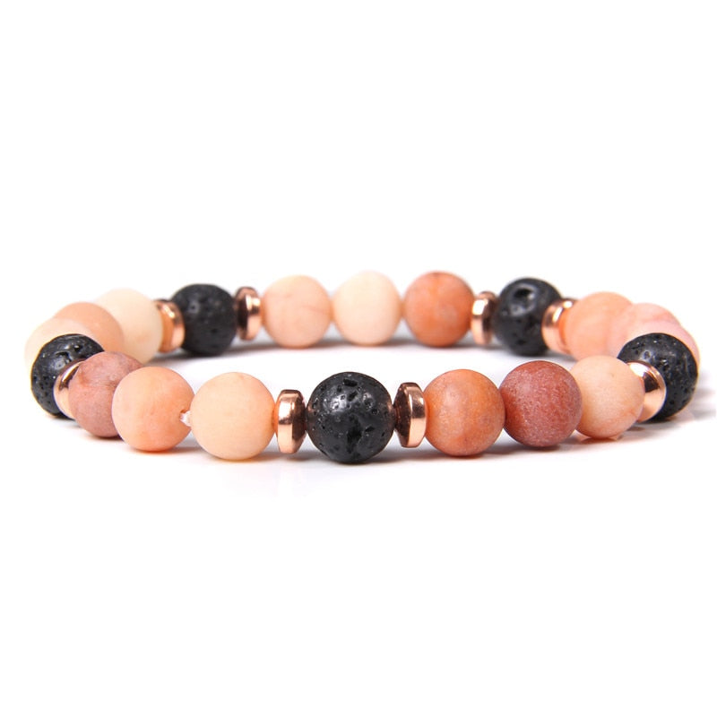 Natural Pink Zebra Stone Beads Bracelet 8mm Lava Volcanic Beaded Charm Bracelet Yoga Jewelry for Women Men Friendship Bracelet