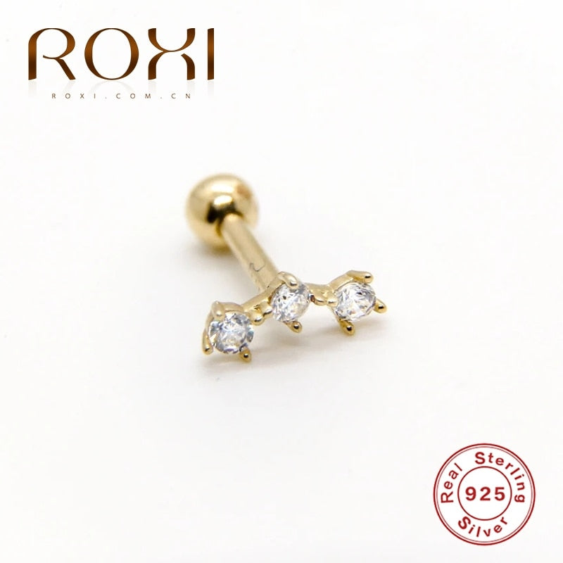 ROXI Small Crown Moon Star Lightning Constellation Stud Earrings for Women 925 Sterling Silver Piercing Earring Kolczyki Damskie