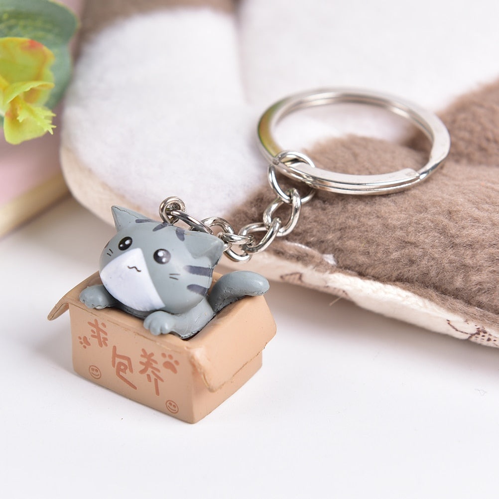 1pcs Creative Personality Cute Little Cat Box Keychain For Women Men Keychain Bag Pendants