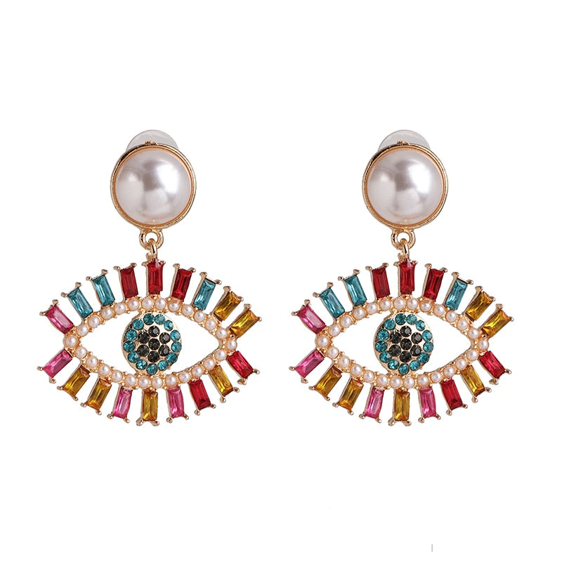 JUJIA Trendy Ethnic Love Heart Shape Evil Eye Drop Earrings For Women Vintage Statement Crystal Dangle Earring Jewelry Gift