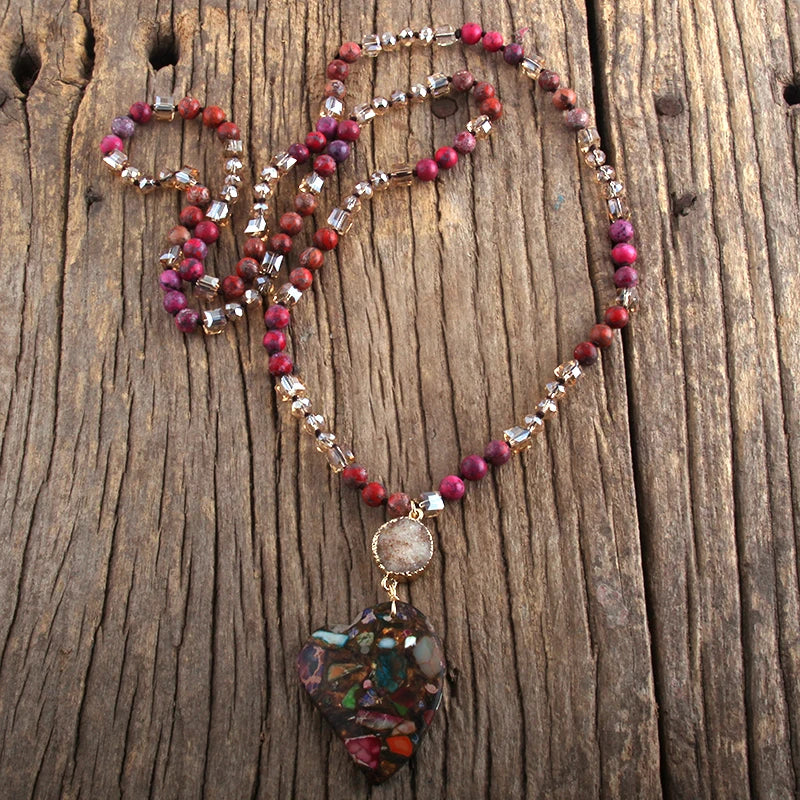 Fashion Bohemian Jewelry Boho Gift Natural Stones With Druzy Links Heart Stone Pendant Necklaces For Women - Charlie Dolly