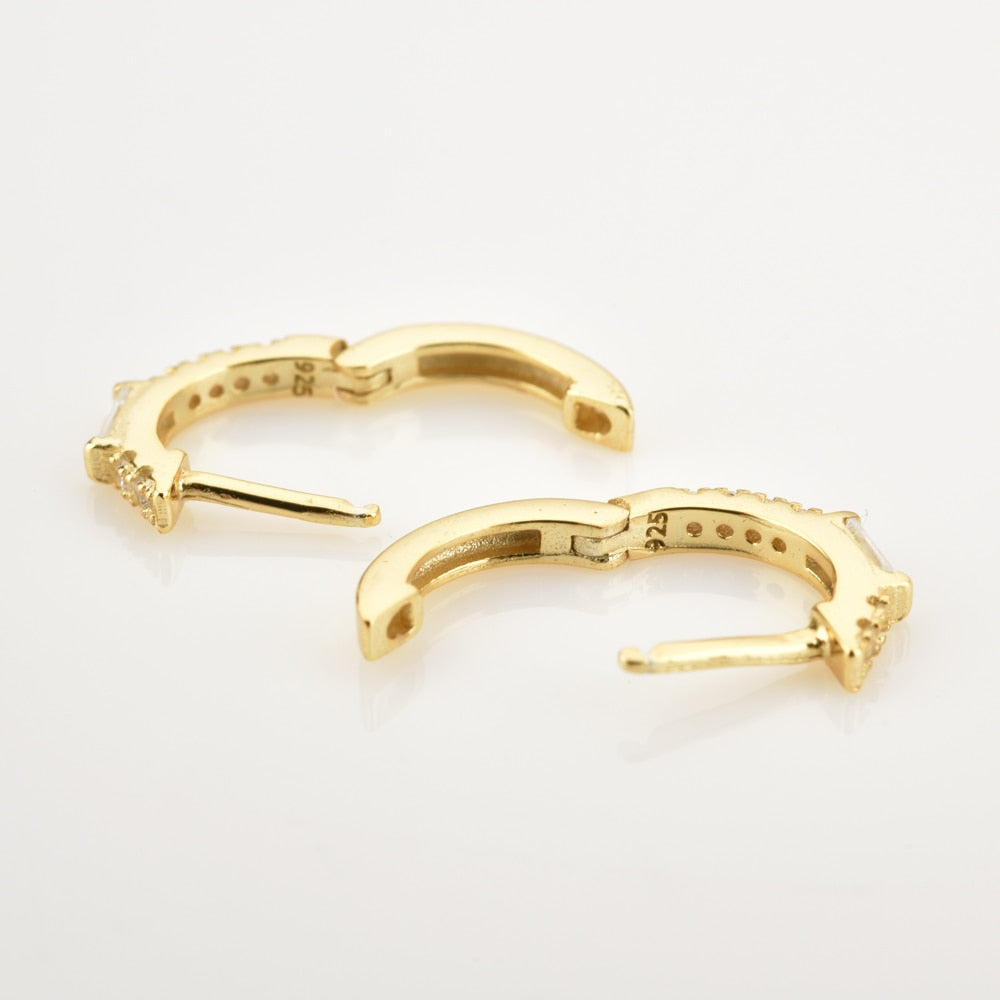 ANDYWEN 100% 925 Sterling Silver Gold 8mm Piercing Hoops Huggies Women One Zircon Luxury 2020 Rock Punk Fashion Jewelry Gift
