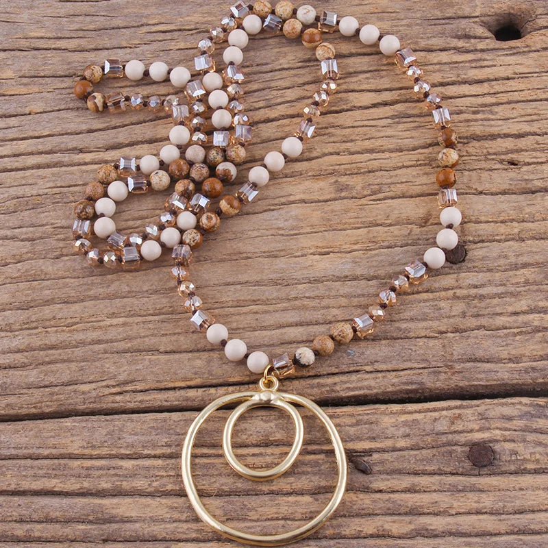 Round Pendant Knotted Stone Necklace Jewelry