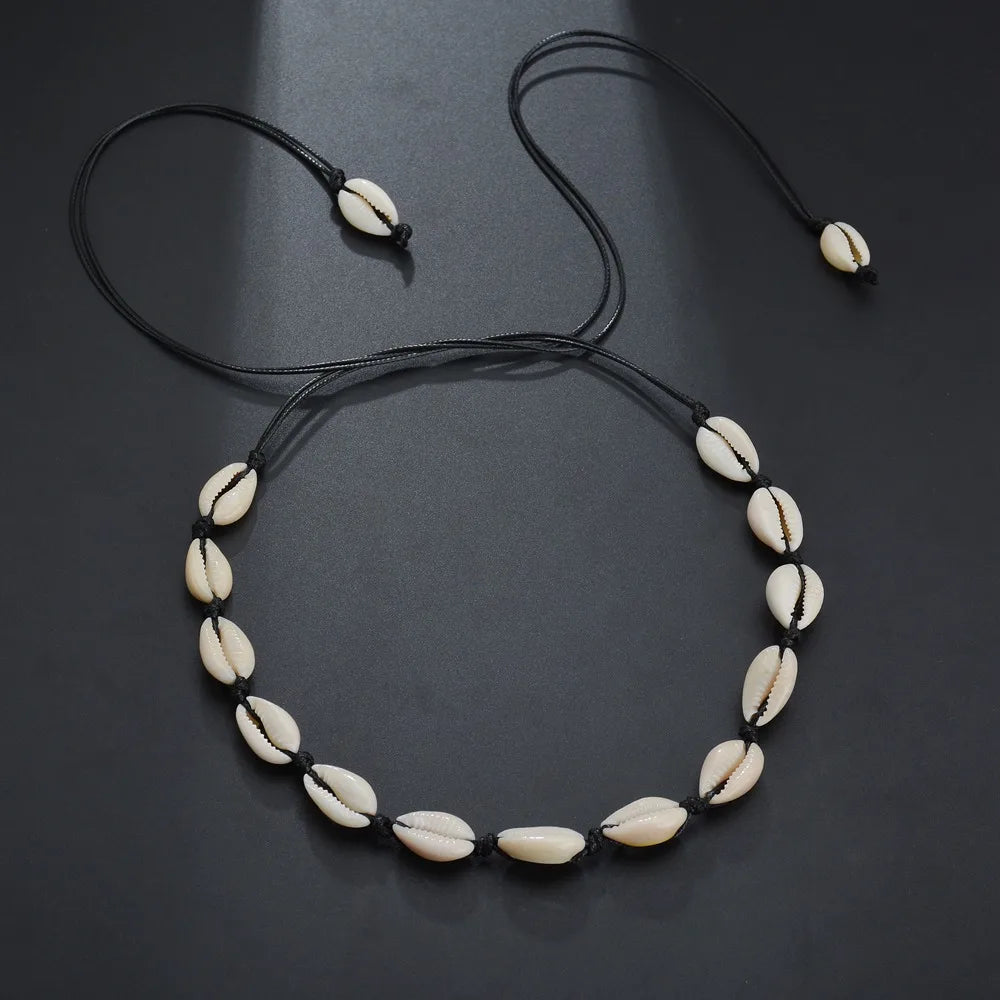 Boho Chained Shell Pendant Rope Choker Necklace