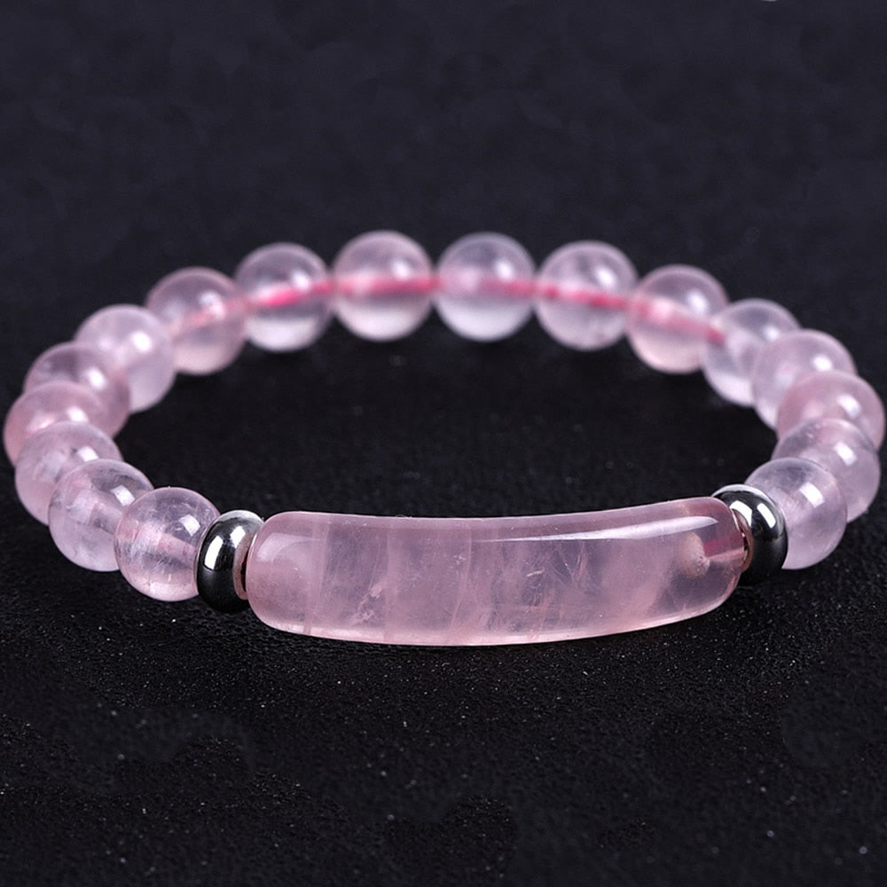 8mm Natural Stone Strand Beads Bracelet Reiki Healing Pink Quartz Aventurine Agates Rose Crystal Rectangle Bar Charms Bracelets