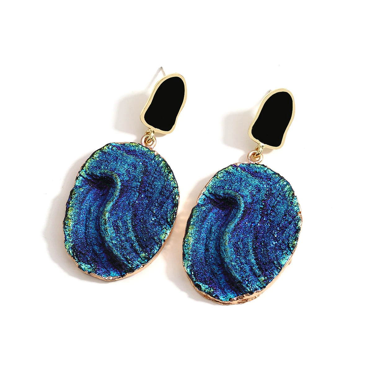 Volcanic Rock Abstract Drop Earrings, Starry Night Boho Jewelry