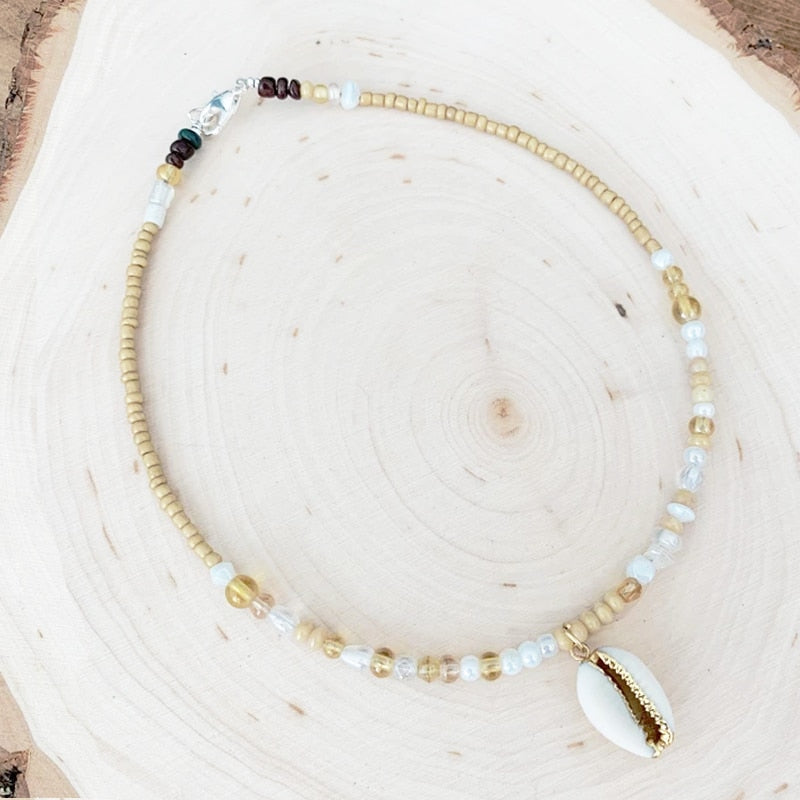 Exquisite Beaded Crystal Natural Shell Necklace Ohemia Style Handmade Women Statement Collares De Moda Beach Jewelry Friendship
