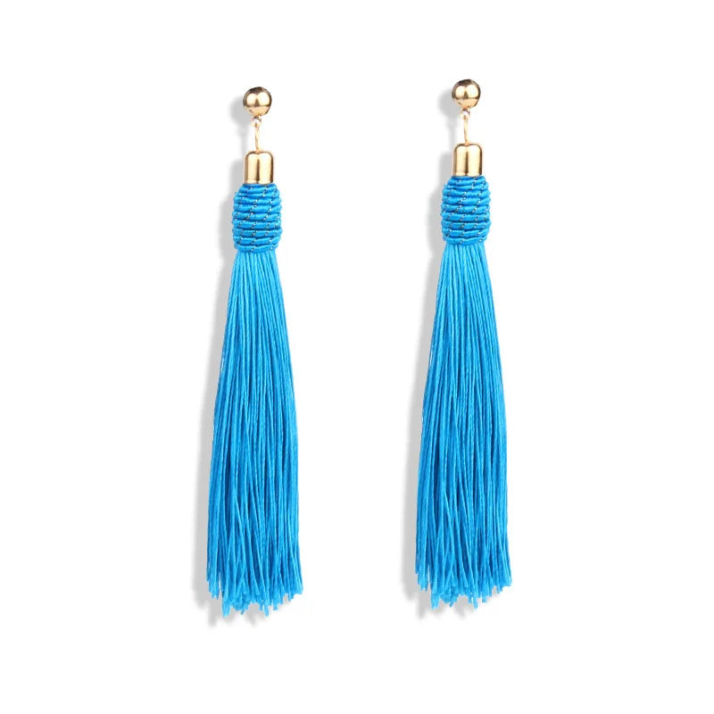 Hand Woven Silk Tassel Long Earrings Jewelry