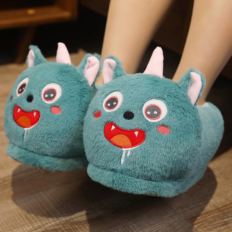 One Size US 6-10.5 Winter Men Women Slippers Indoor Toys Animal Unicorn Dinosaur Husky Totoro Shoes Warm Home House Slides
