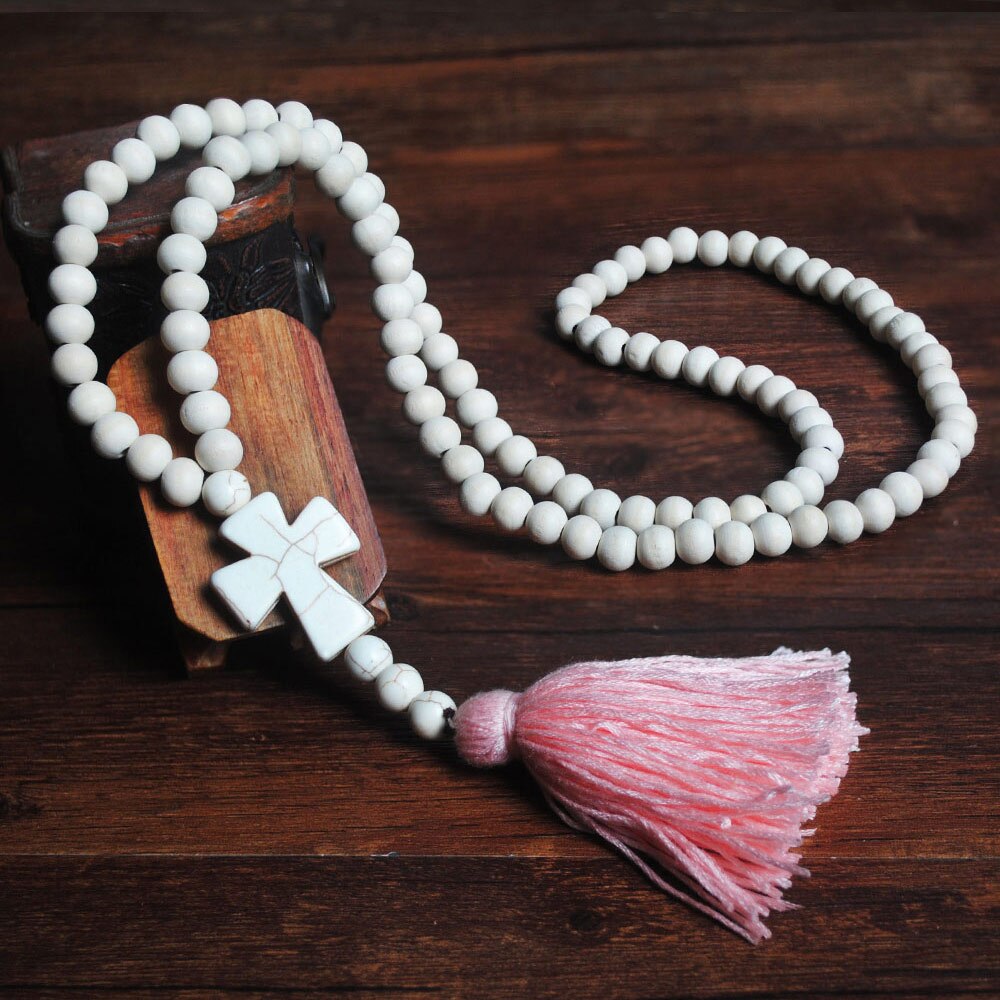 Yumfeel New Bohemian Necklace Handmade Stones Tassels Wood Beads Necklace Long Women Jewelry Gifts