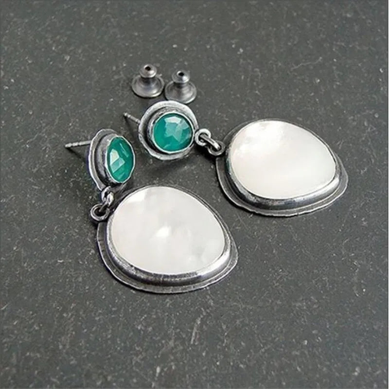 Green Enamel Coconut Leaf Pearl Drop Earrings Jewelry