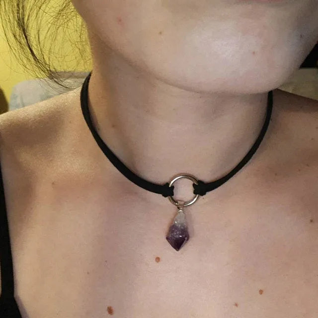 Raw Purple Crystal Rope Choker Necklace Jewelry