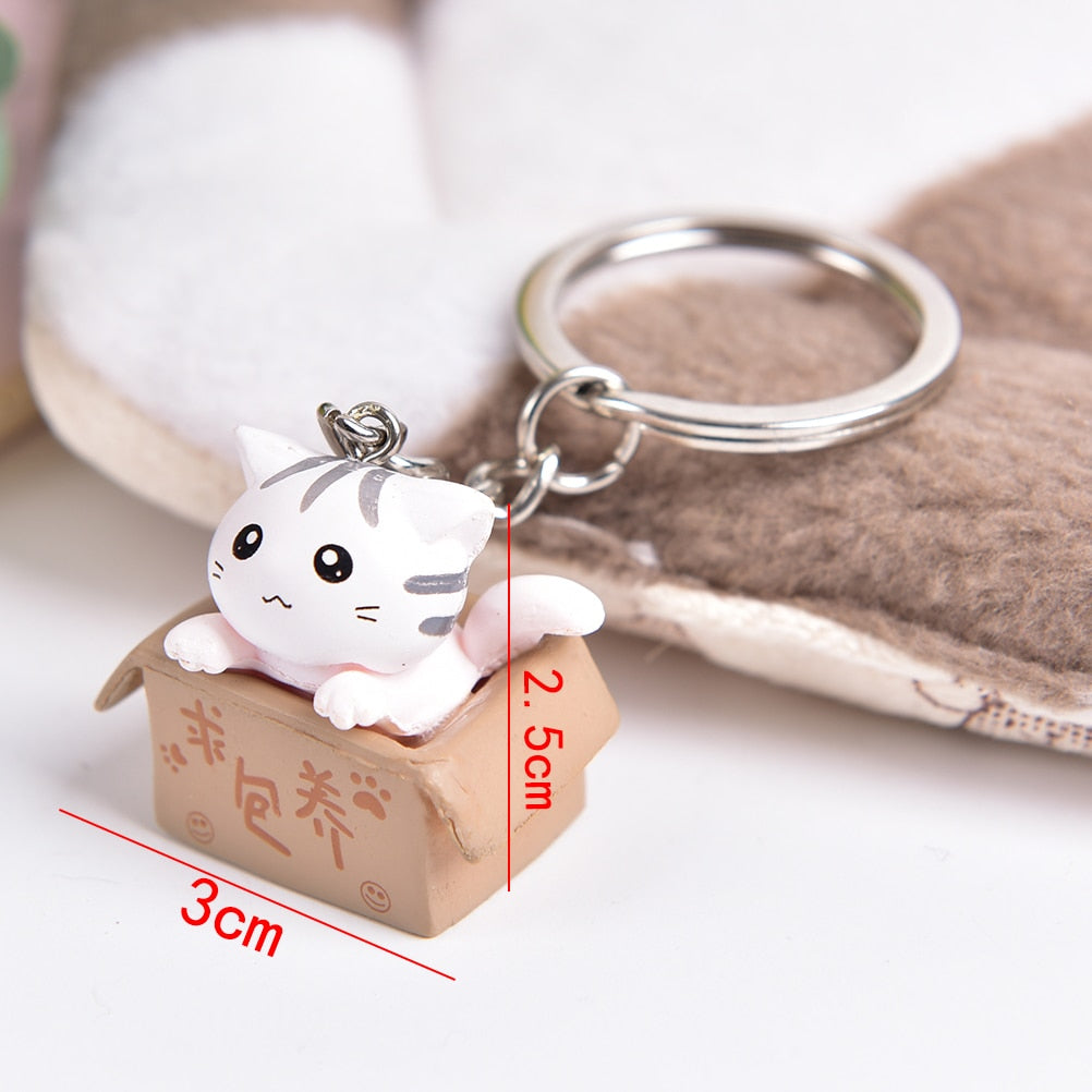 1pcs Creative Personality Cute Little Cat Box Keychain For Women Men Keychain Bag Pendants