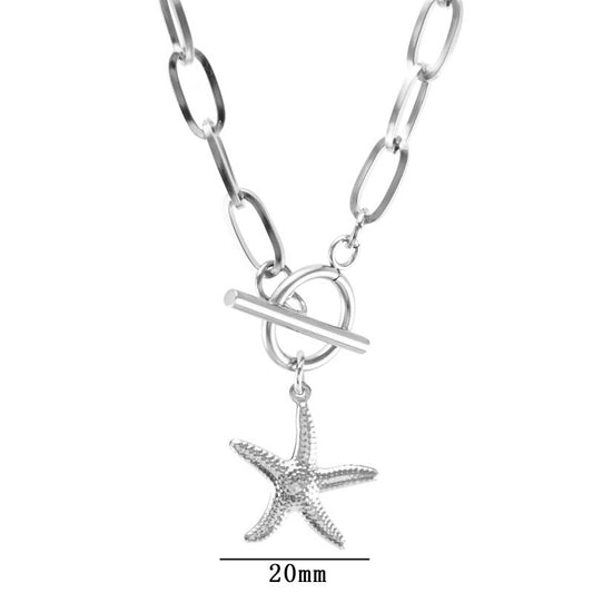 WOMEN CHOKER Shell NECKLACE Seashell Starfish pendant Stainless steel Toggle Clasp Cable Chain collares Collier gift - Charlie Dolly