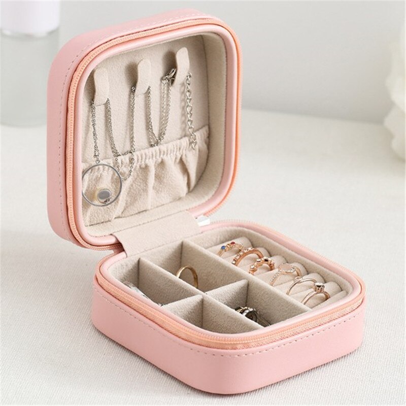 WE Small Exquisite Pink Black Jewelry Box Travel Jewelry Organizer Portable Storage Box Necklace Earring Ring Container Gifts