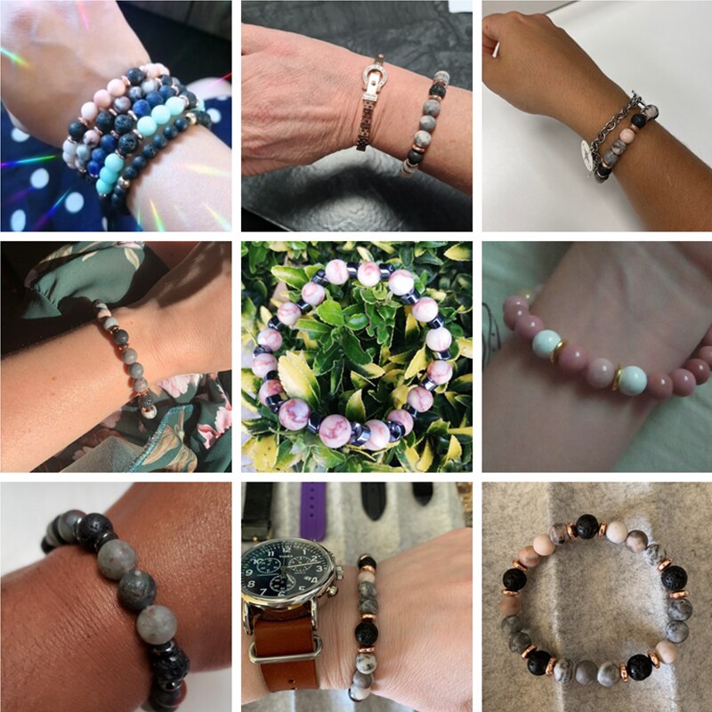 Natural Pink Zebra Stone Beads Bracelet 8mm Lava Volcanic Beaded Charm Bracelet Yoga Jewelry for Women Men Friendship Bracelet
