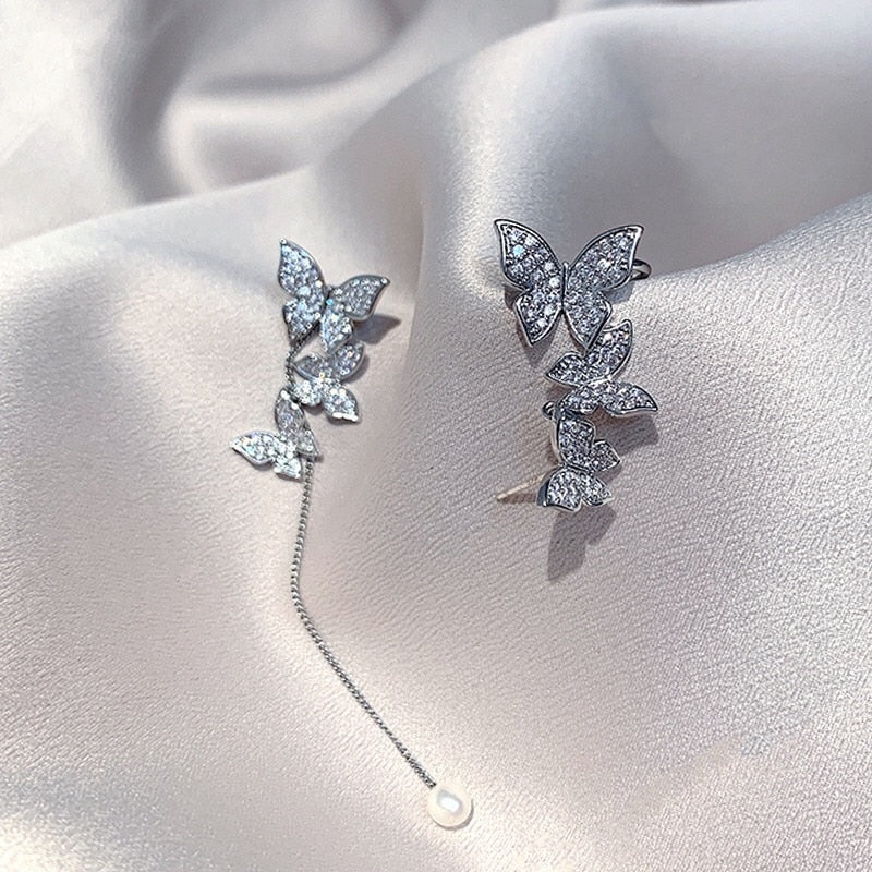 Kpop Shiny Zircon Butterfly Earcuff For Women Without Piercing Earrings 2023 Fashion Ear Clip Earrings Bride Wedding Jewelry