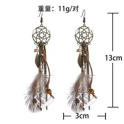 Dream Catcher Feather Leaf Tassel Earrings Jewelry