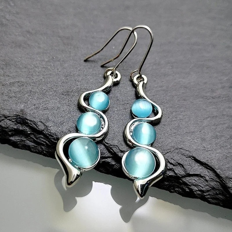 Silver Natural Stone Shine Drop Earrings Jewelry
