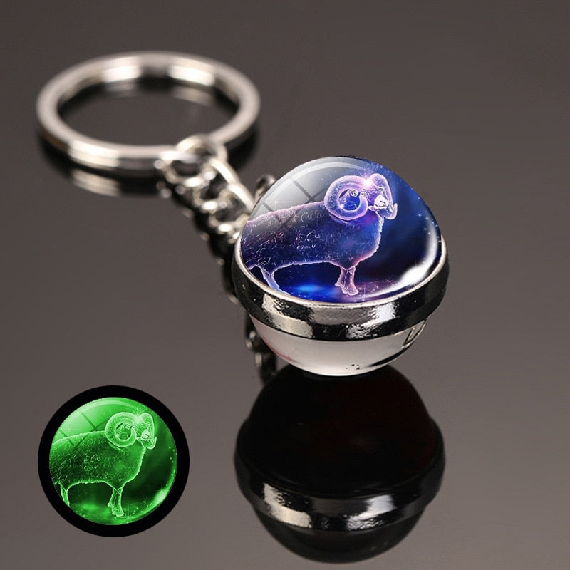 key chain accessories cute Fantasy Luminous 12 Constellation key ring Car Pendant Time Stone Glass Ball Keychain Accessories