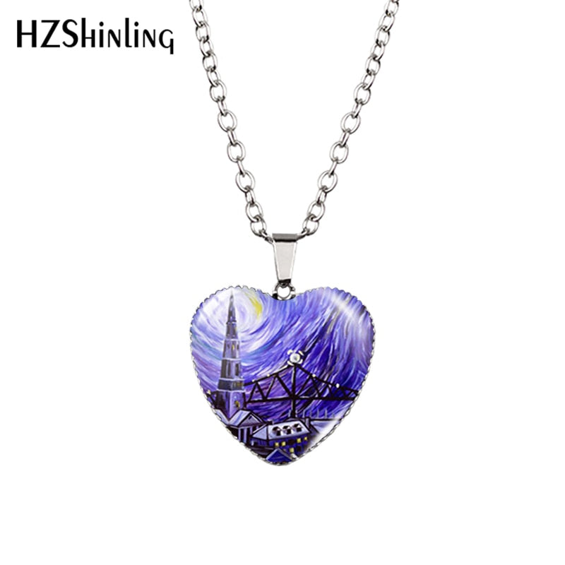Sunflower Heart Necklace Yellow Sunflower Pendant Glass Picture Jewelry Fashion Heart Necklace HZ3