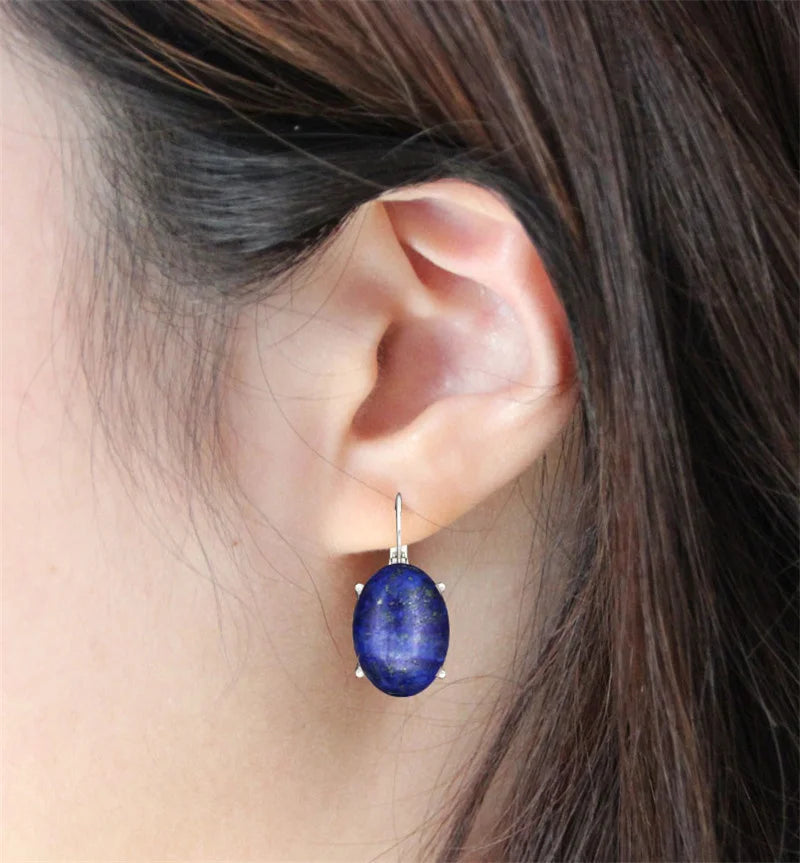 Vintage Natural Lapis Lazuli Tiger Eye Claw Cuff Earrings For Women Antique Silver Plated Natural Stone Unakite Fashion Earring - Charlie Dolly