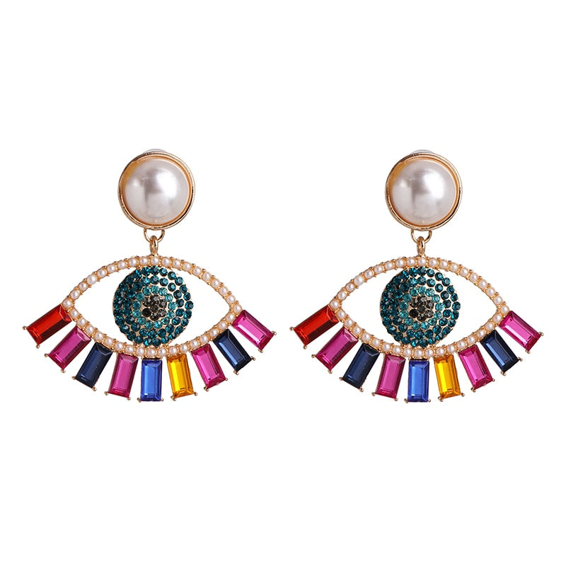 JUJIA Trendy Ethnic Love Heart Shape Evil Eye Drop Earrings For Women Vintage Statement Crystal Dangle Earring Jewelry Gift
