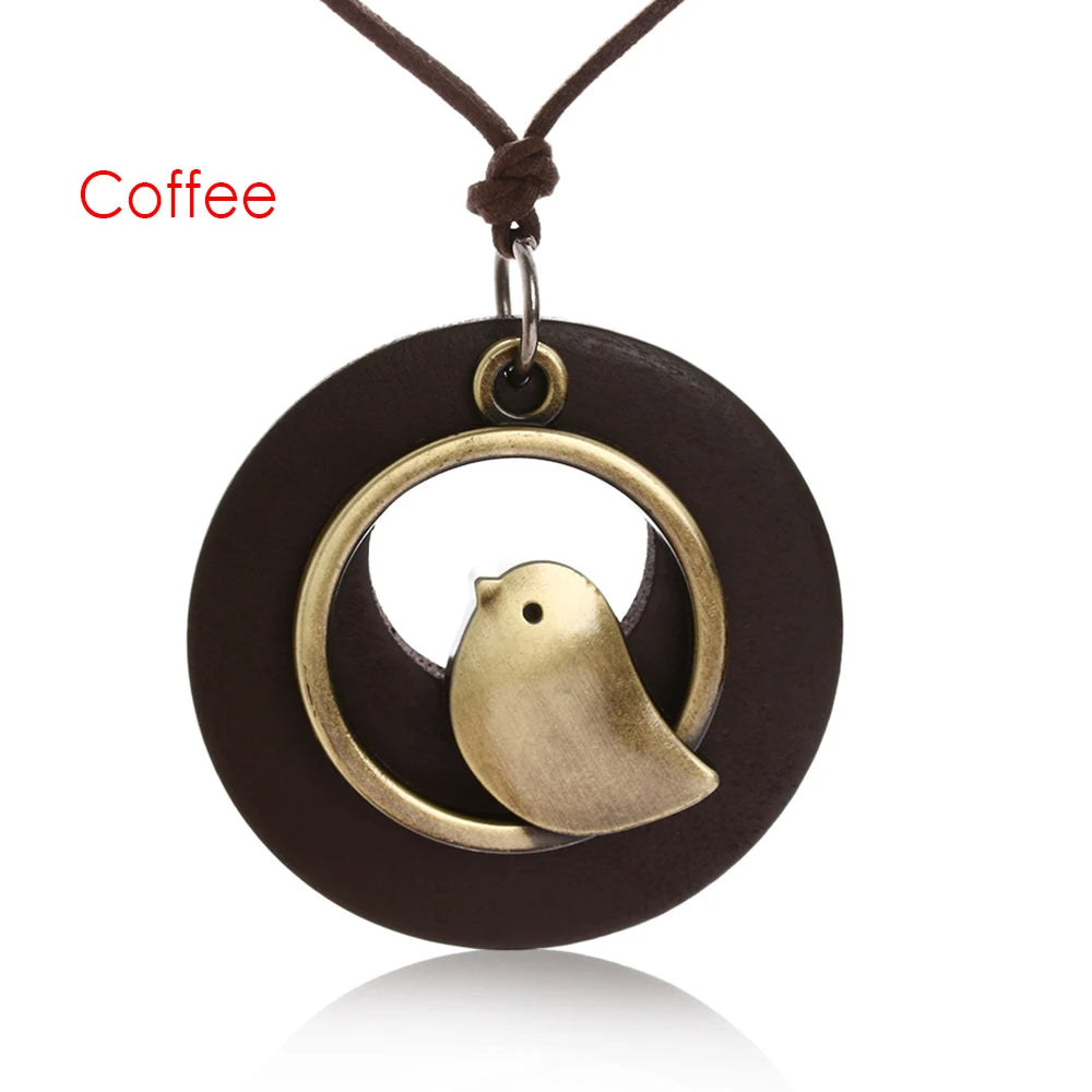 Nepal Wood Bead Pendant Long Necklace Jewelry