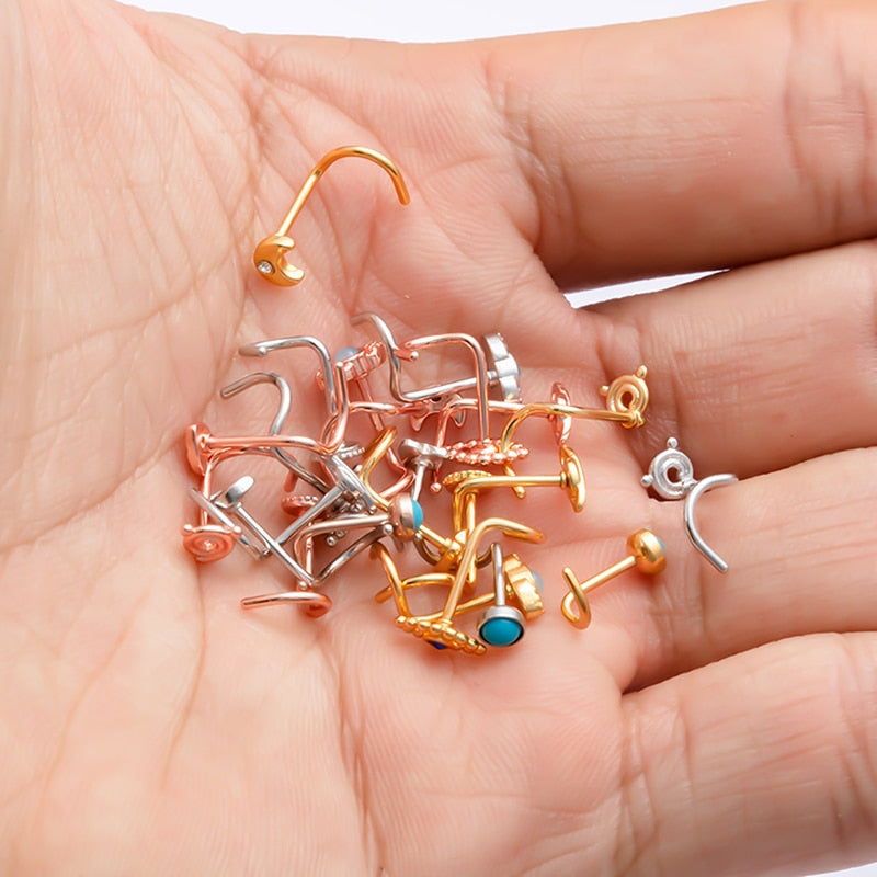 1PCS Fashion Nose Piercing rings 20G Steel Bar Nostril Nose Septum 5-Shape Screws Nose Studs Delicate Piercing Jewelry In Nose