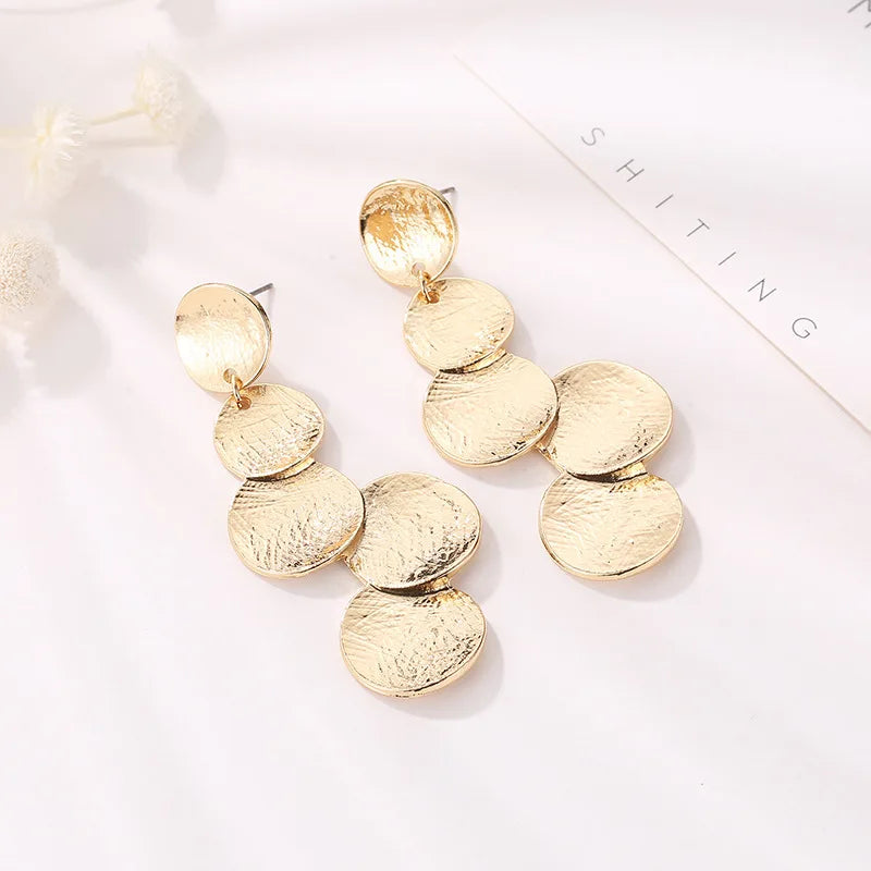 Irregular Disc Multilayer Long Drop Earrings Jewelry