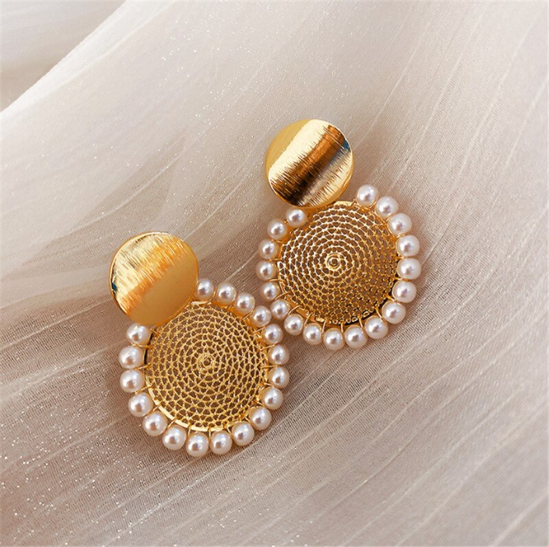 XIYANIKE Geometric Round Pearl Earrings Temperament Online Celebrity Earrings Personality Design Earrings