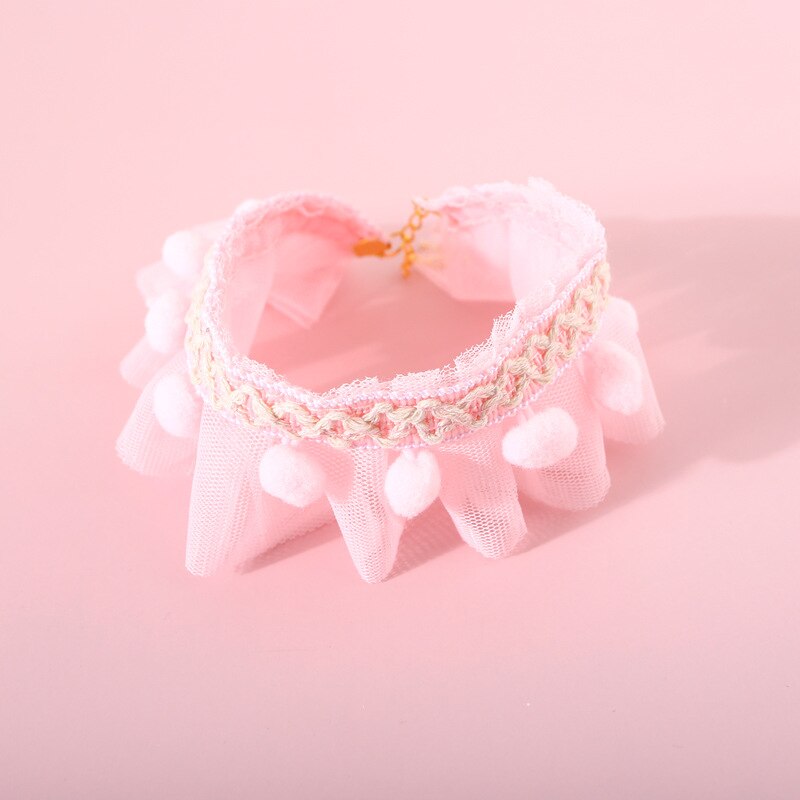 Pets Cat Collar Accessories Lovely Fancy Bib Plush Ball Puppy Pet Cat And Dog Products Cartoon Pink Adjustable Deworming