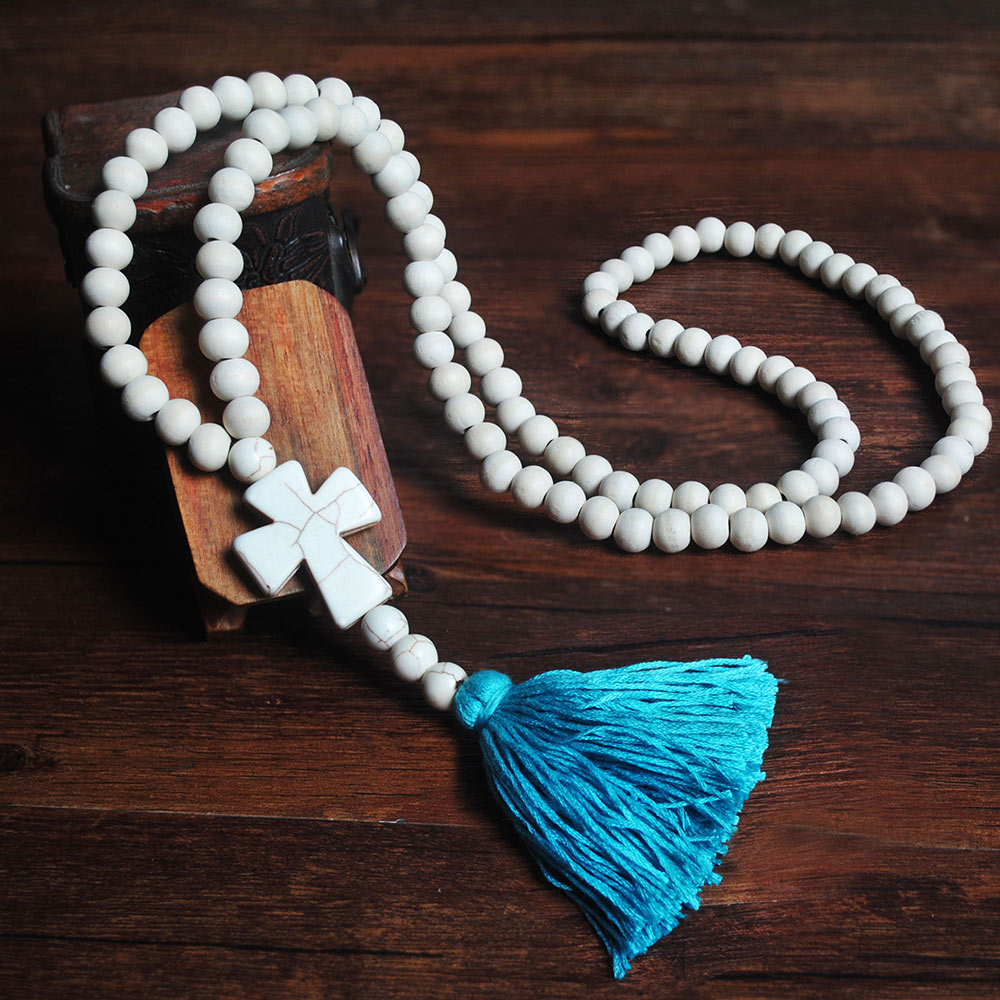 Yumfeel New Bohemian Necklace Handmade Stones Tassels Wood Beads Necklace Long Women Jewelry Gifts