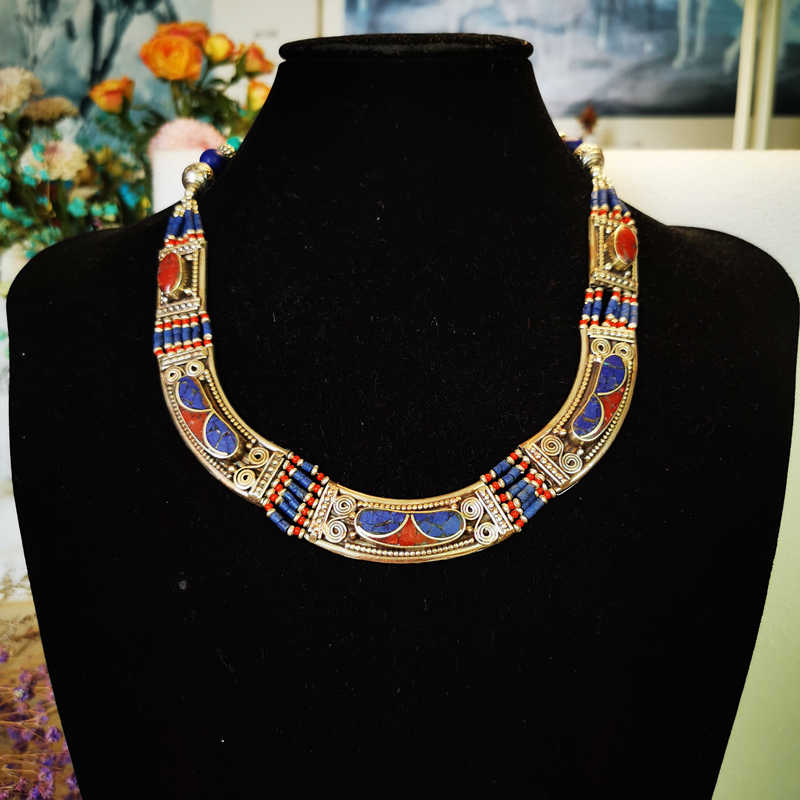 Master Design Nepal Handmade Vintage Multi Statements Necklace Copper Inlaid Necklaces Real Tibetan Jewelry