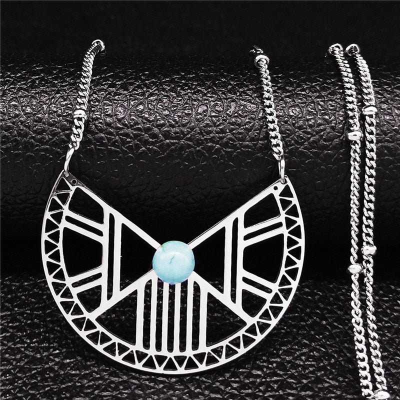 2023 Moon Moonstone Stainless Steel Chain Necklace Women Silver Color Pendants Necklaces Boho Jewelry bijoux femme N1129S04