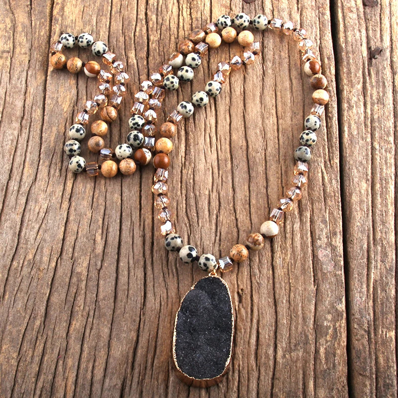 RH Fashion Boho Jewelry Natural Stones and Crystal With Druzy Drop Pendant Necklaces Women Necklace Gift Dropship - Charlie Dolly